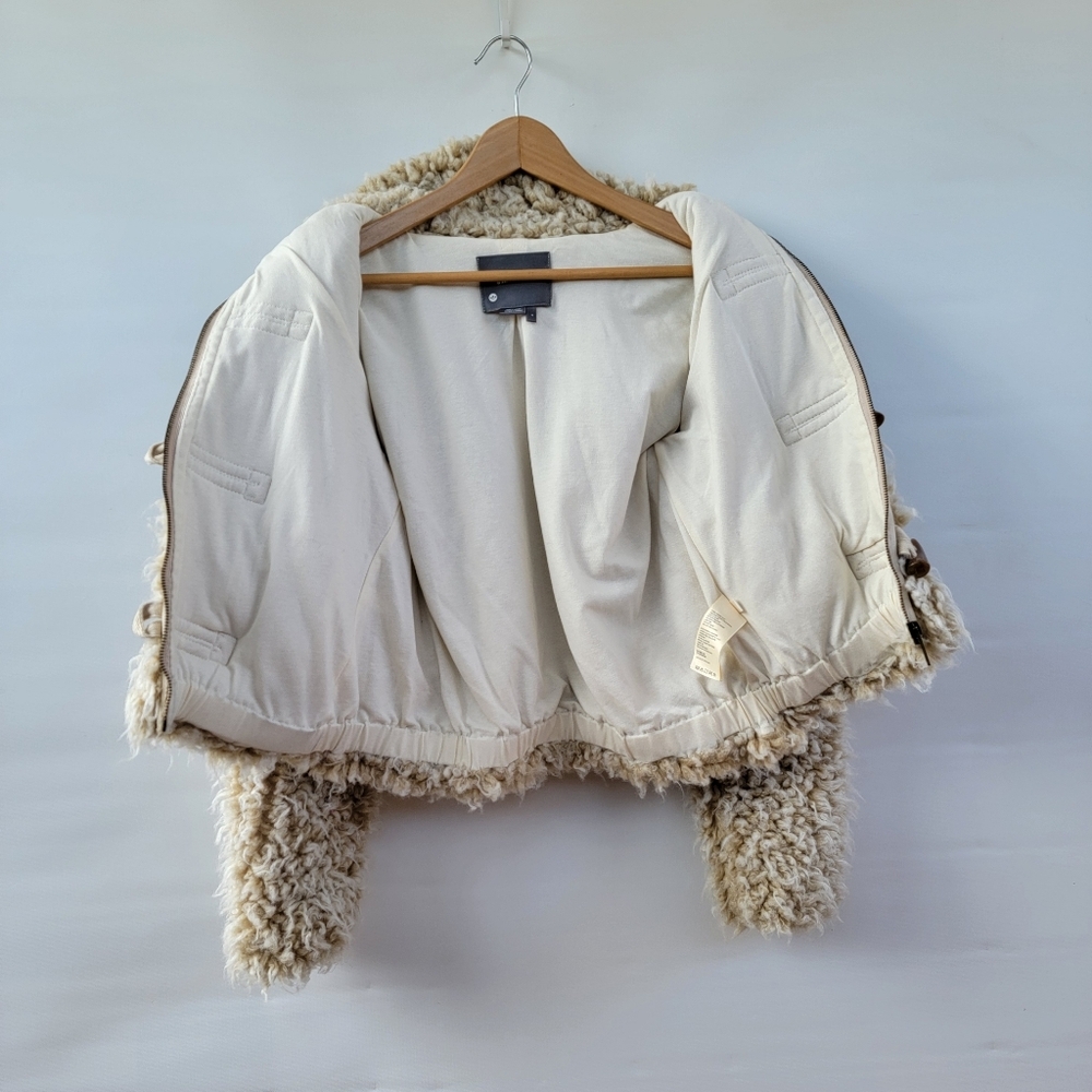 Anthropologie Brenna Shaggy Faux Fur Coat Size Small Boho Toggle Beige Taupe - Picture 12 of 15